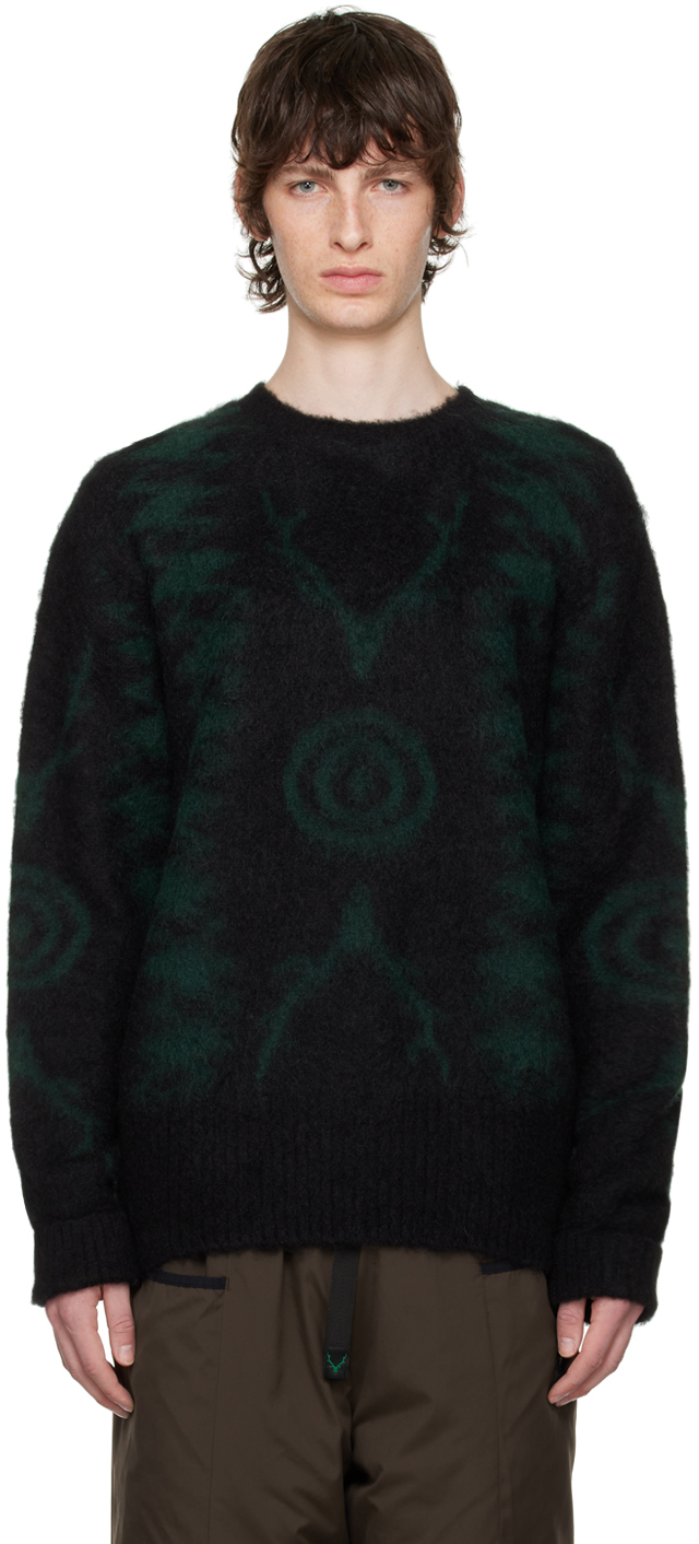 South2 West8 Black & Green Loose Sweater In B-black