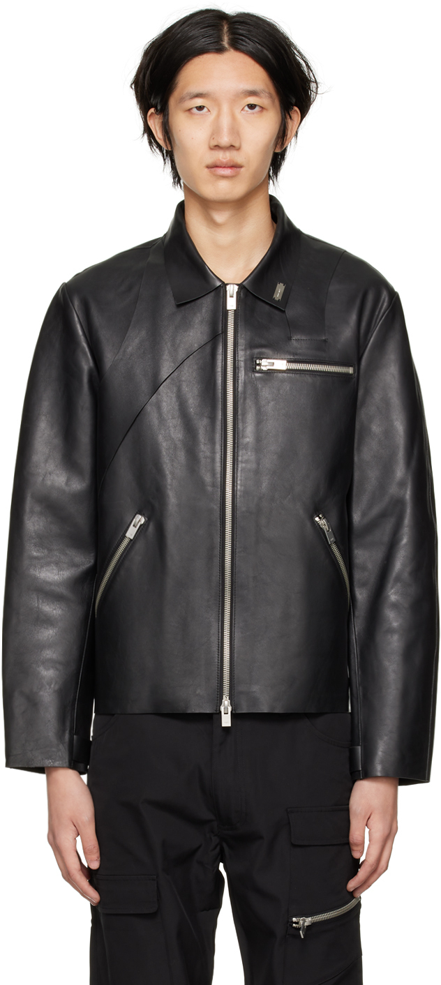 HELIOT EMIL: Black Internment Leather Jacket | SSENSE UK