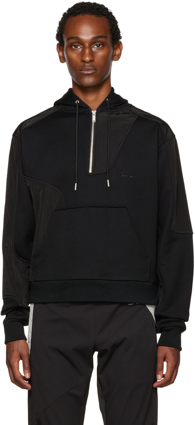 Black Paneled Hoodie by HELIOT EMIL on Sale