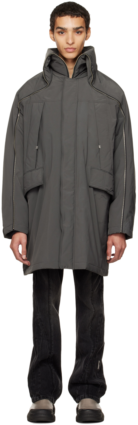 Gray Continuous Zipper Coat