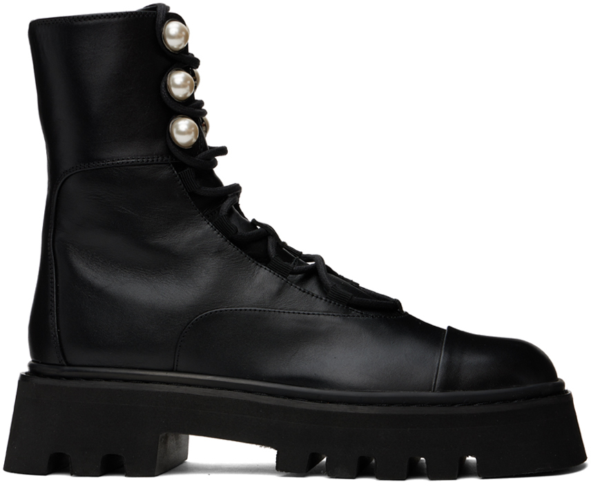 Nicholas Kirkwood Pearlogy Combat Boots Black