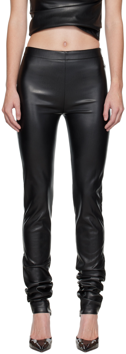 Atlein Black Sim-Fit Faux-Leather Trousers