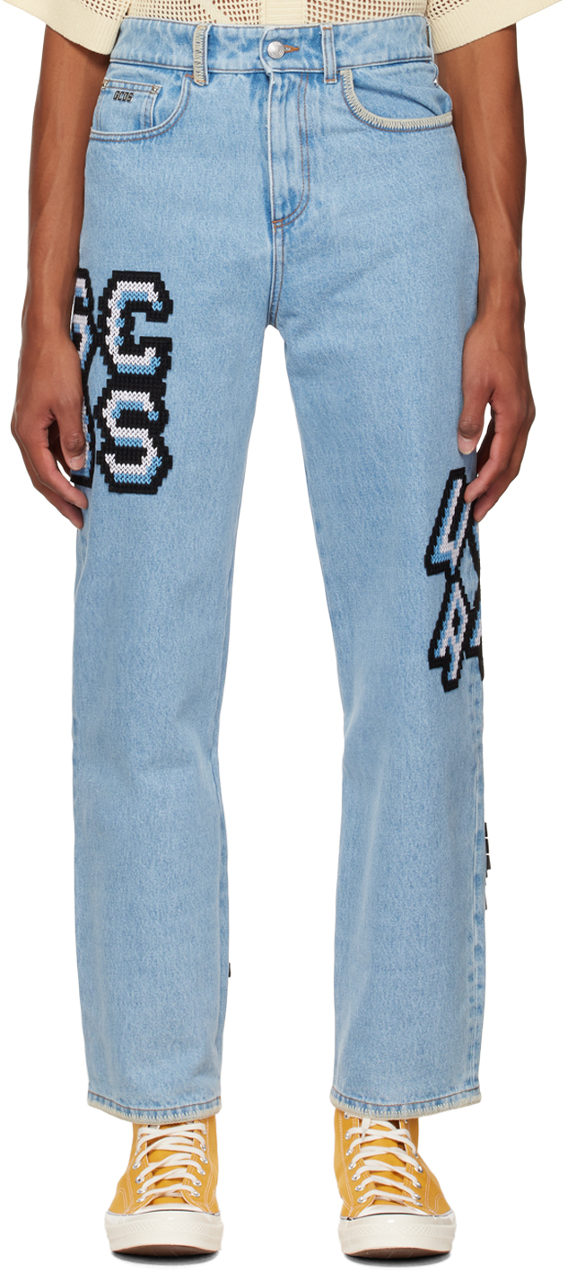 GCDS: Blue Plush Ultrawide Jeans | SSENSE UK