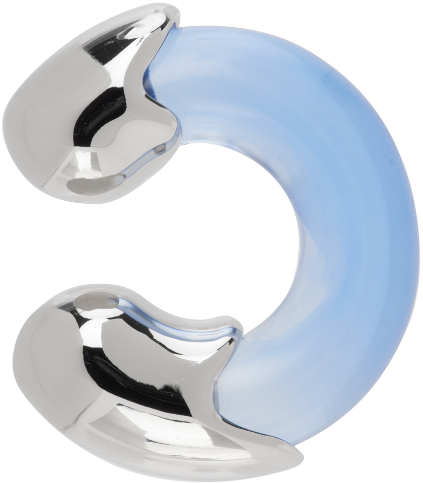 Lorette Colé Duprat Ssense Exclusive Silver & Blue C2 Single Ear Cuff In Silver/blue