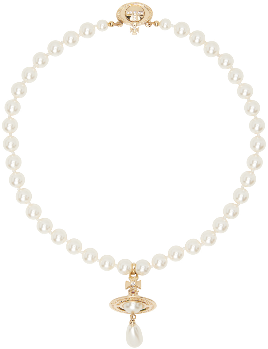 Vivienne Westwood One Row Pearl Drop Choker In Gold-tone 