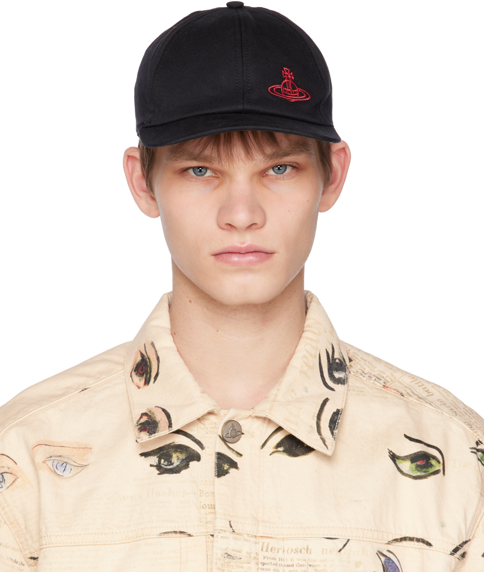 Black Embroidered Cap by Vivienne Westwood on Sale