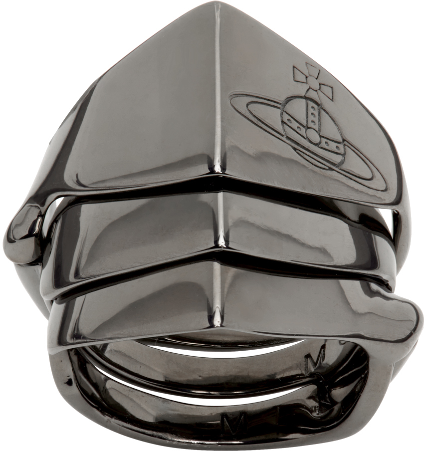 SSENSE Men Accessories Jewelry Rings Gunmetal Knuckleduster Ring 