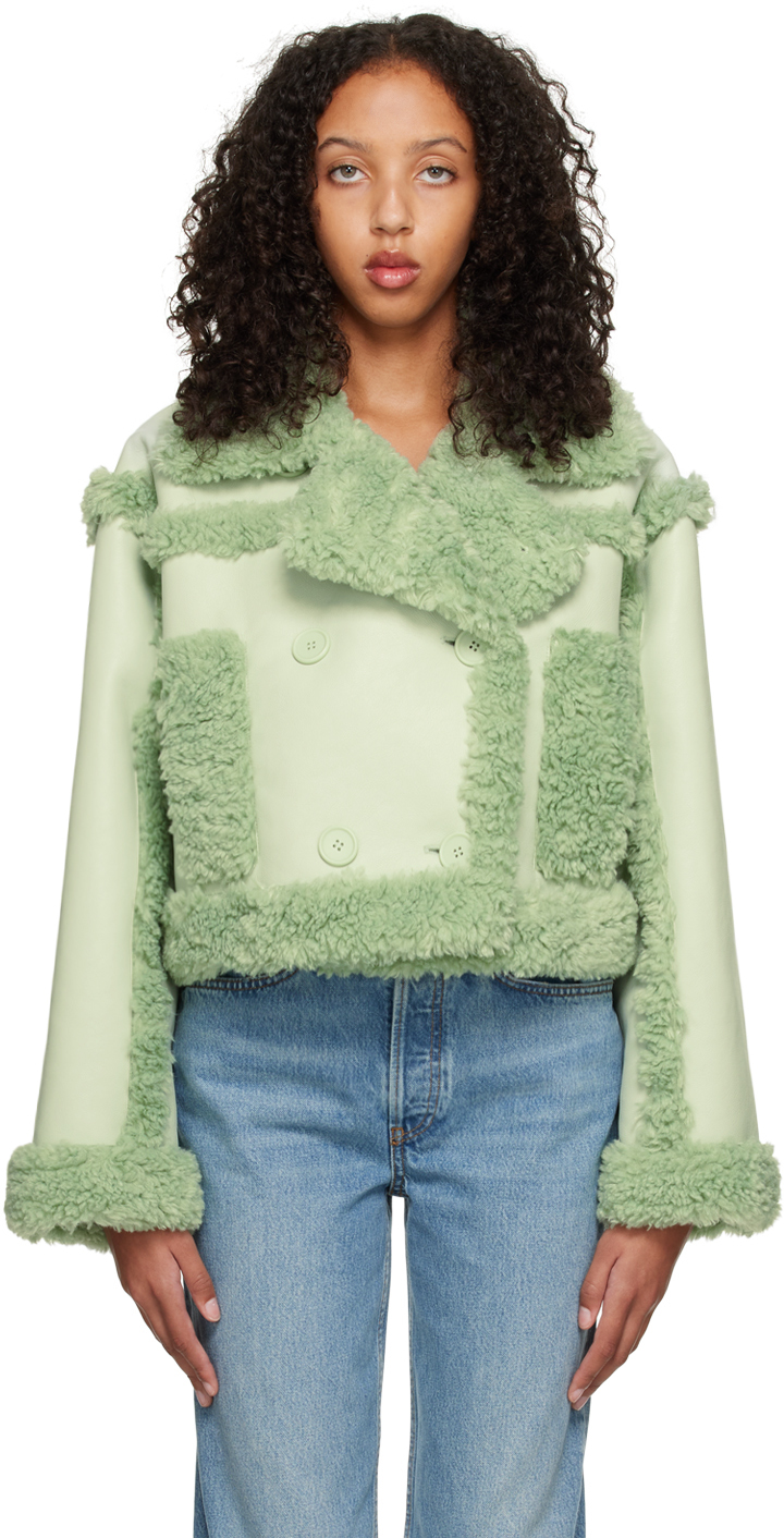 SSENSE Exclusive Green Kristy Faux-Shearling Jacket by Stand Studio on Sale