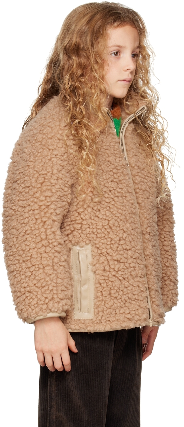 Stand Studio Azalea Faux Fur Teddy Zip Jacket In Beige