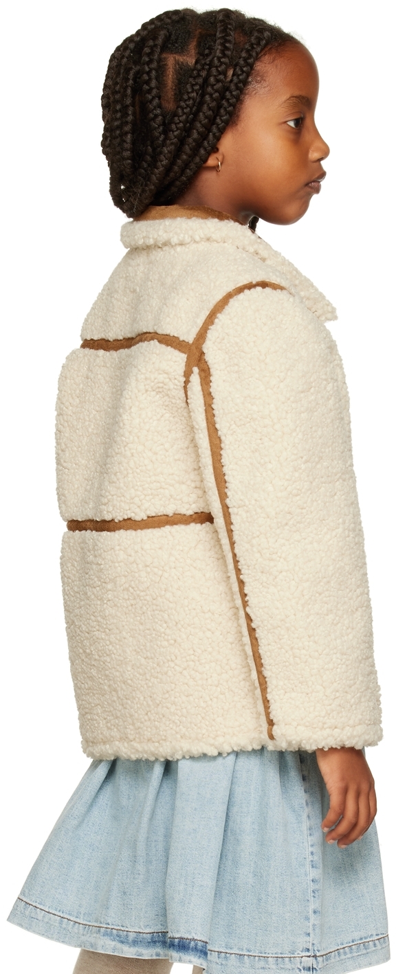 Stand Studio Kids' Chloe Double Breasted Faux Shearling Jacket In Off White/tan