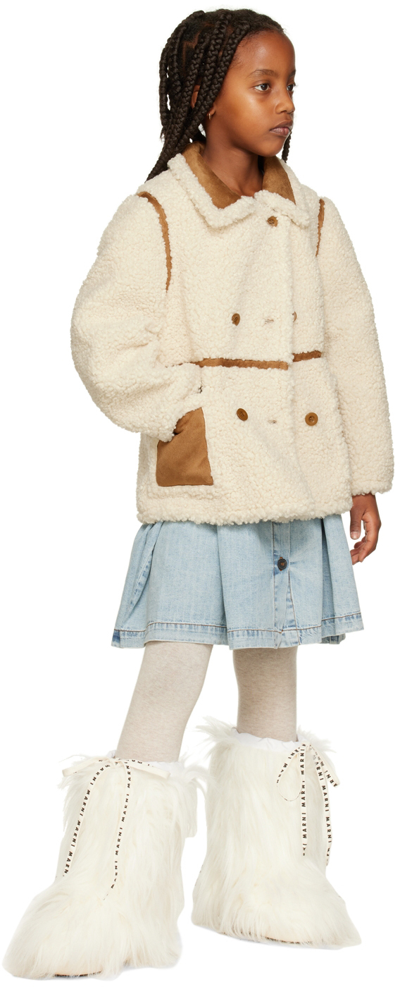 Stand Studio Kids' Chloe Double Breasted Faux Shearling Jacket In Off White/tan