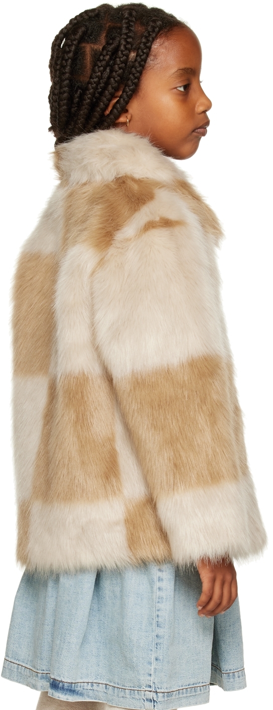 Stand Studio Kids Beige Nani Faux-fur Jacket In Ecru/beige Med Check