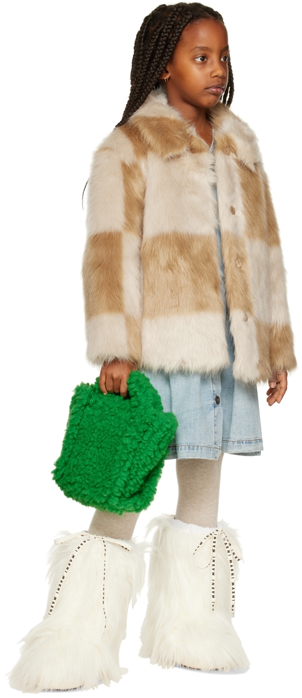 Stand Studio Kids Beige Nani Faux-fur Jacket In Ecru/beige Med Check