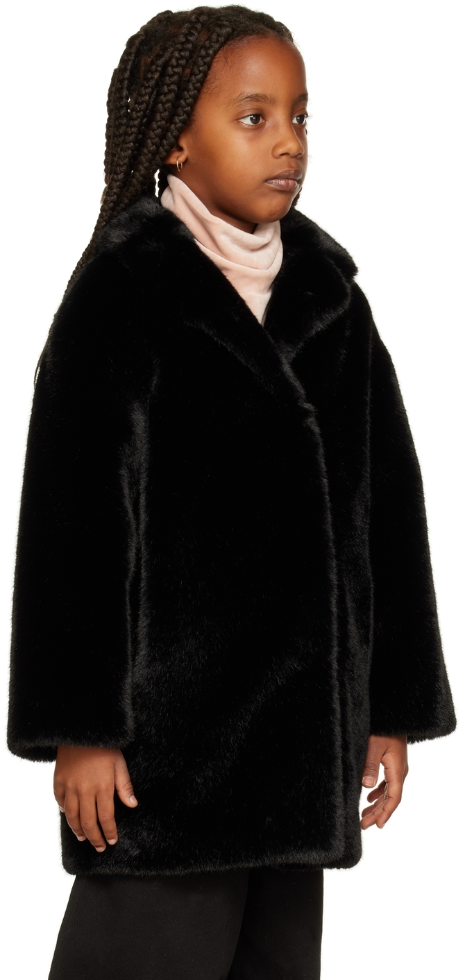 Stand Studio Kids Black Camille Faux-fur Coat In Black