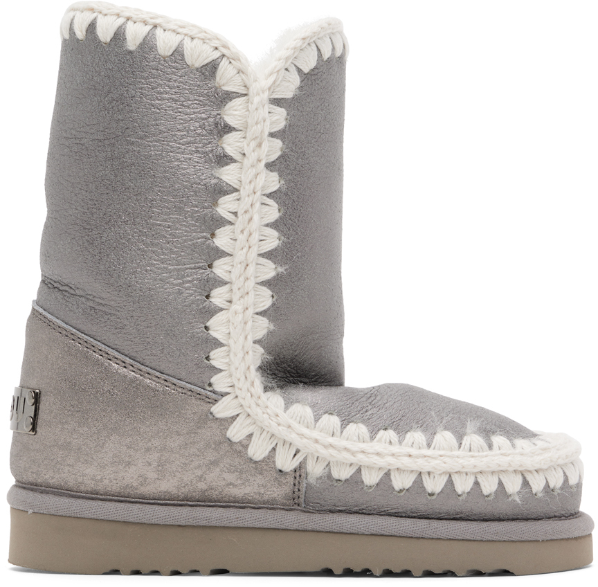 Mou Grey Suede Boots In Ssil Silky Silver