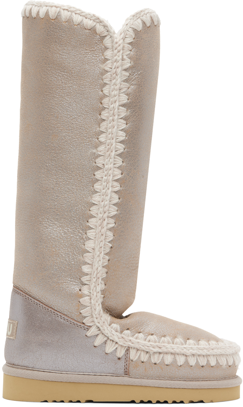 Mou Gray Suede Boots In Stme Stone Metallic