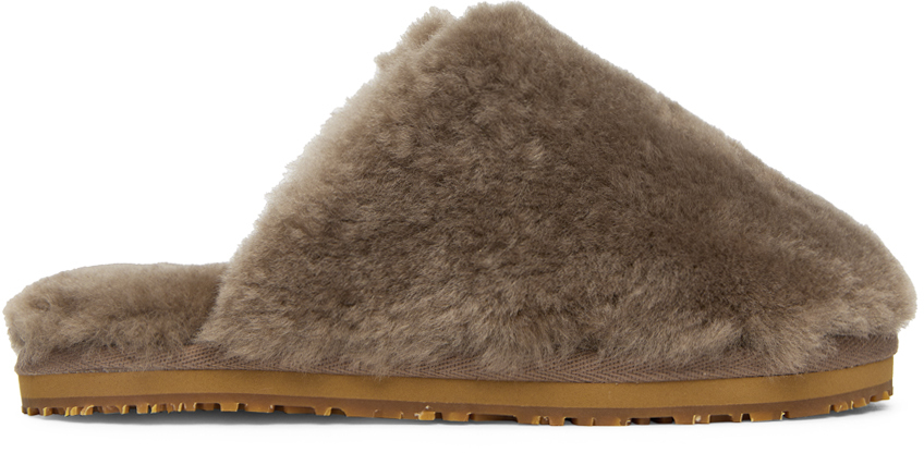 Mou Taupe Sheepskin Fur Slippers In Elgry Elephant Grey