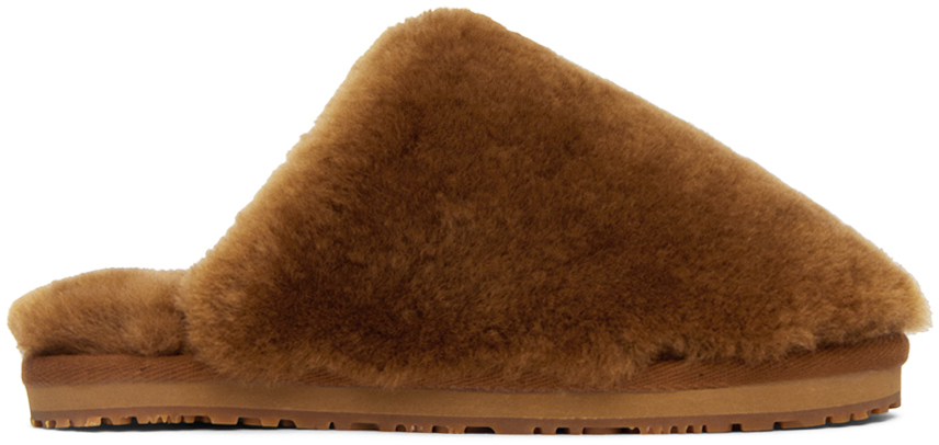 Shop Mou Brown Sheepskin Fur Slippers In Cog Cognac