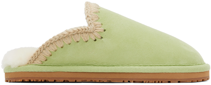 Mou Green Stitch Slippers In Winter Pear