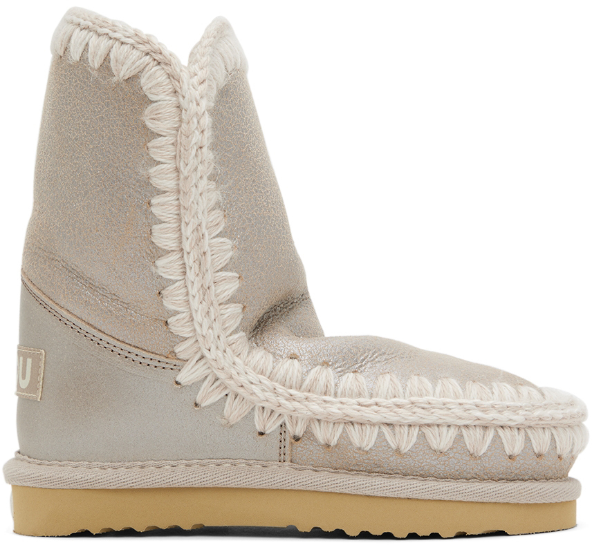 Mou Kids Silver Suede Boots In Stme Stone Metallic