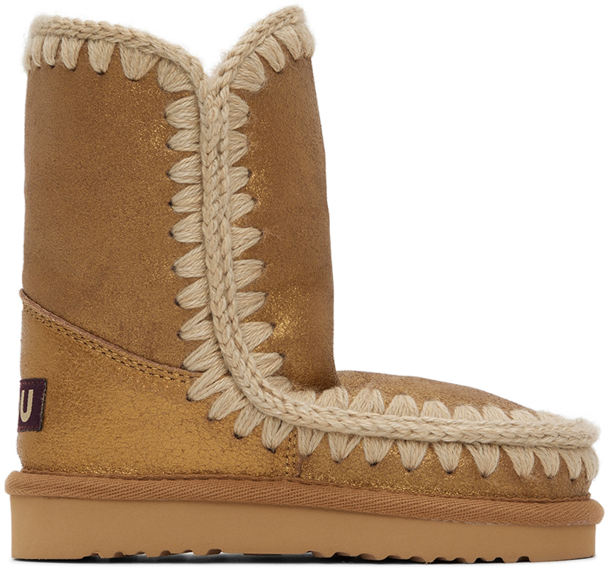 Mou Kids Gold Suede Boots In Dutob Dust Tobacco