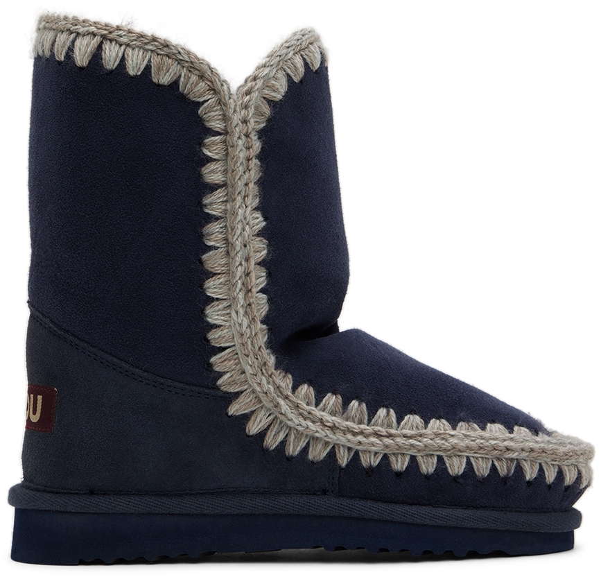 Mou Kids Navy Suede Boots In Abyss