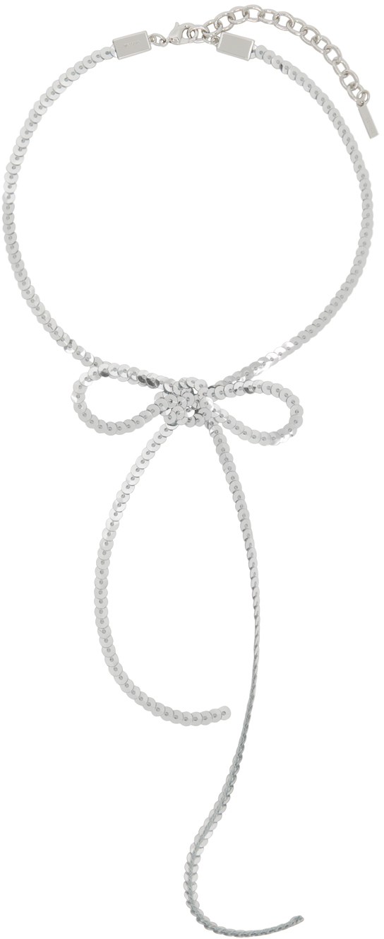 We11done Silver Sequin Ribbon Choker