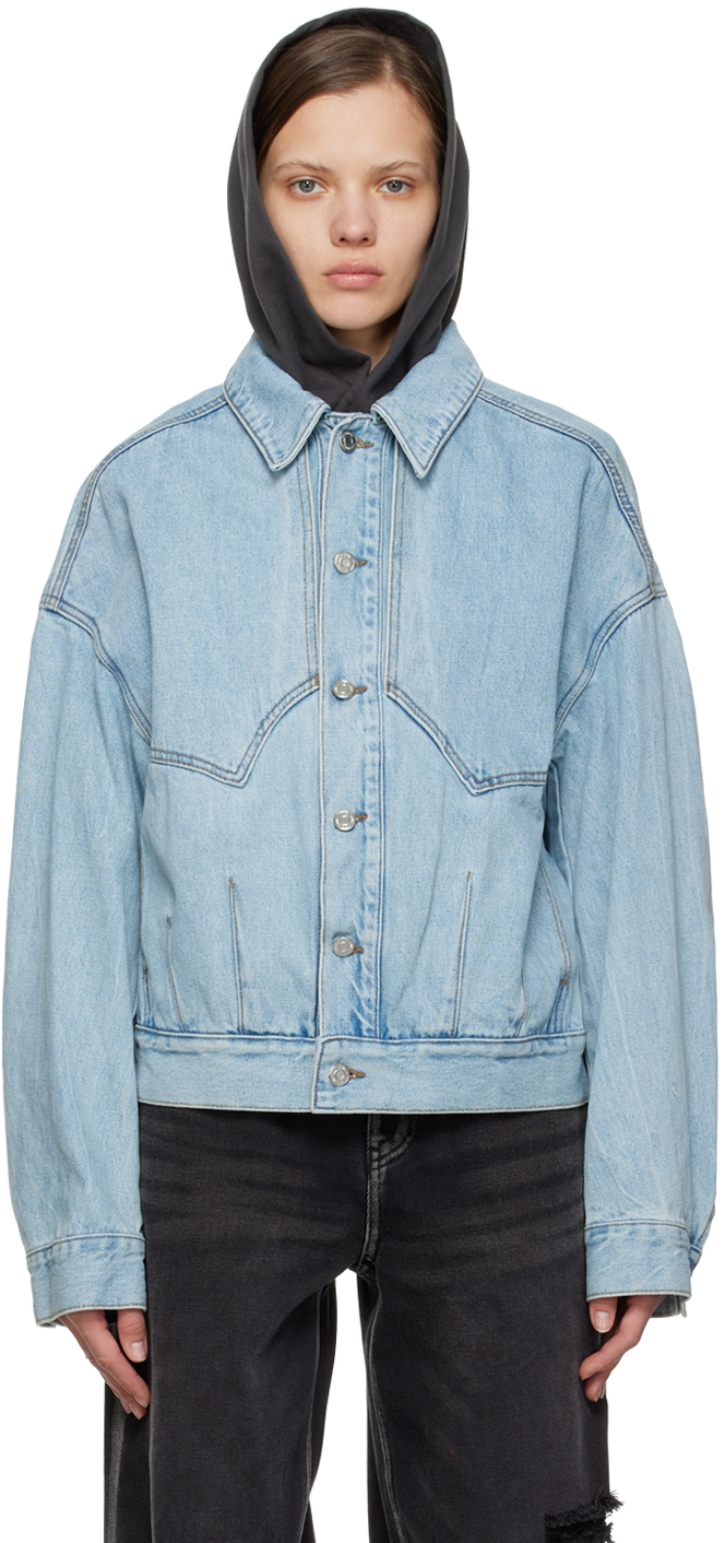 Blue Paneled Denim Jacket by We11done on Sale
