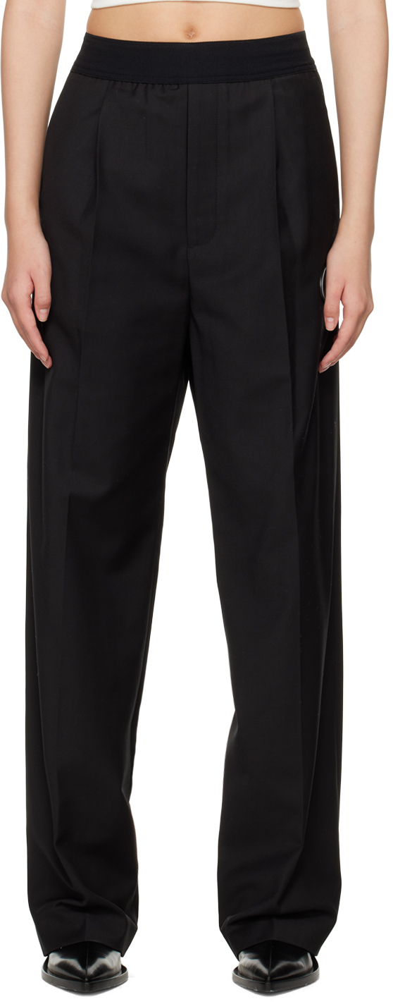 We11 Done Elasticated Waist Logo Patch Pressed Crease Wide Leg Pants In Black