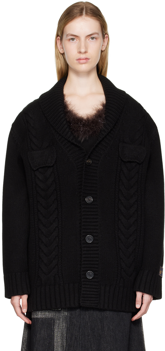 Black Shawl Collar Cardigan by We11done on Sale