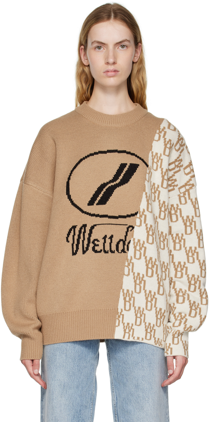 We11done Beige Graphic Mix Sweater