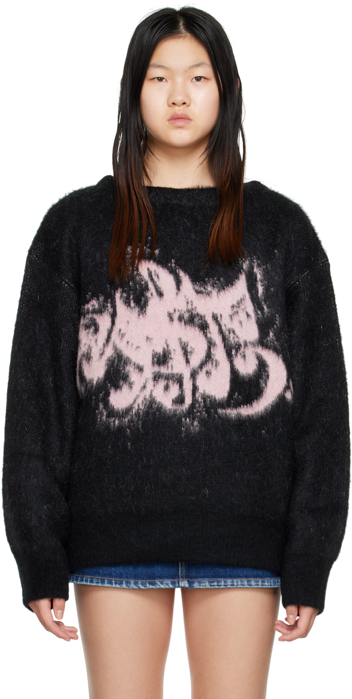 We11done Black & Pink Jacquard Sweater