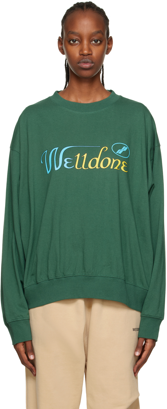 We11done Green Mix Color Cursive Sweatshirt