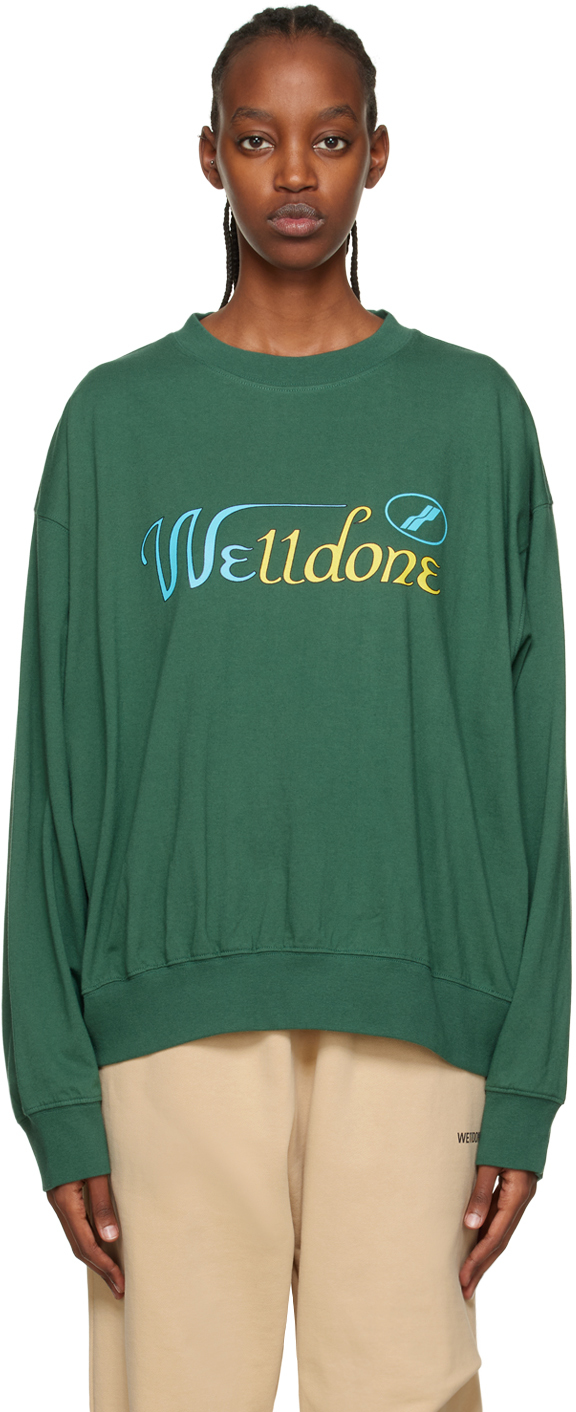 We11done: Green Mix Color Cursive Sweatshirt | SSENSE Canada