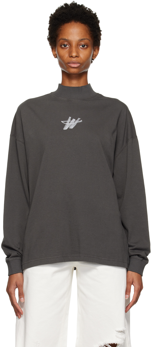 We11done Gray High Neck Long Sleeve T-Shirt