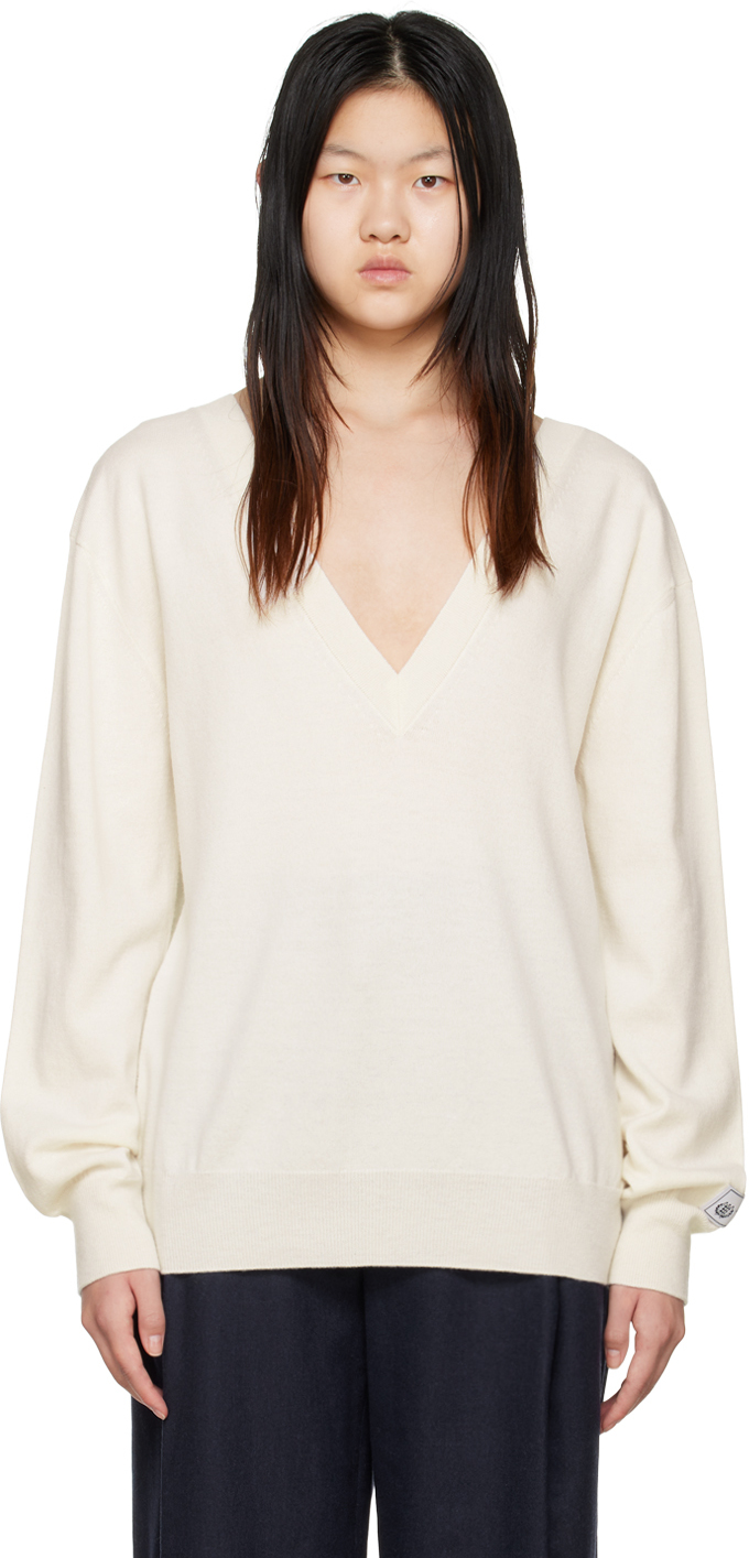 We11 Done Off-white Deep V-neck Sweater In Ivory