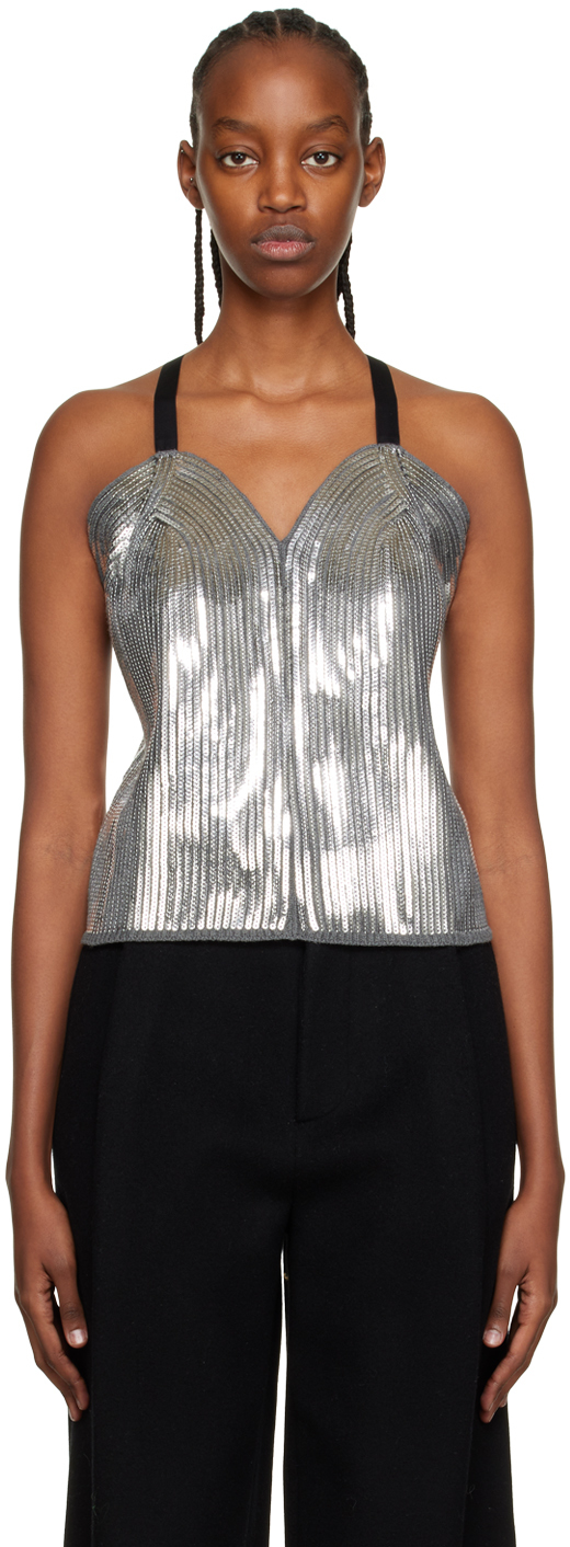 We11done Silver Sequinned Camisole