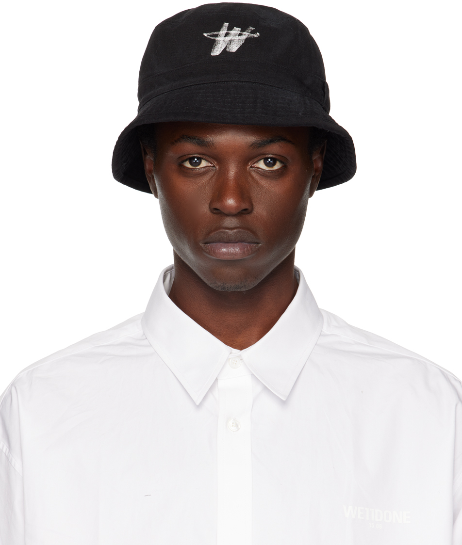 We11done: Black WD One Logo Bucket Hat | SSENSE Canada
