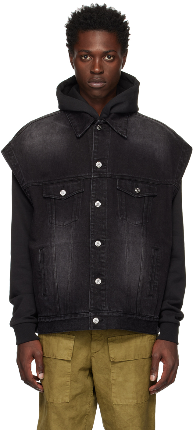 Black Oversized Trucker Denim Vest by We11done on Sale