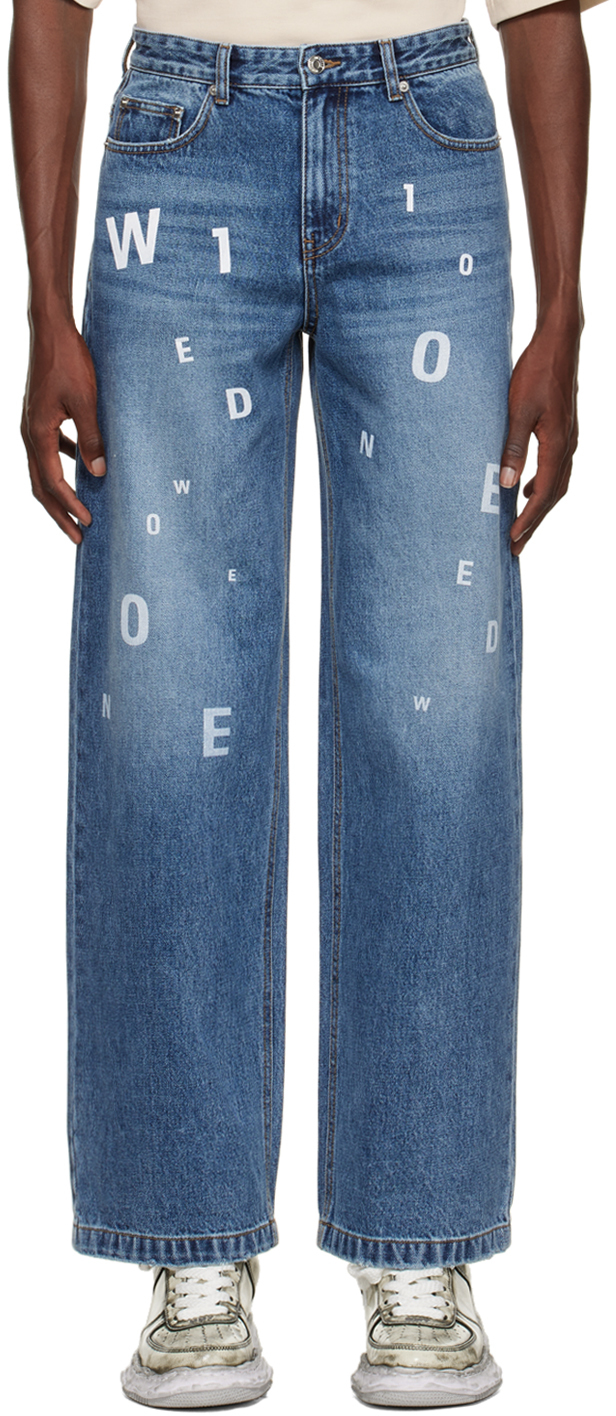 We11done: Blue Printed Jeans | SSENSE