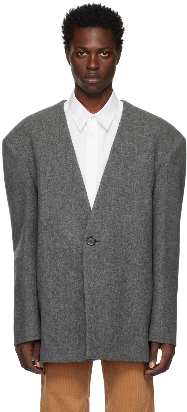 Gray Collarless Blazer