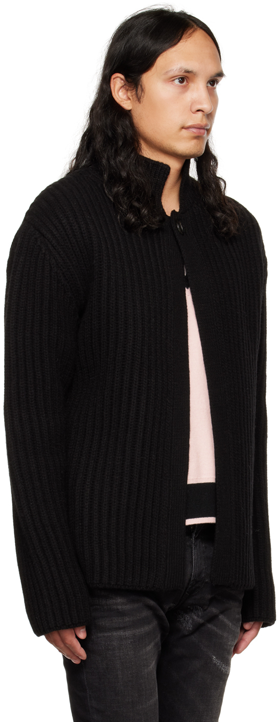 We11 Done Black Stand Collar Cardigan In Black