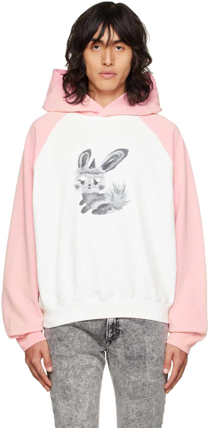 We11done: Pink  White Rabbit Hoodie SSENSE UK