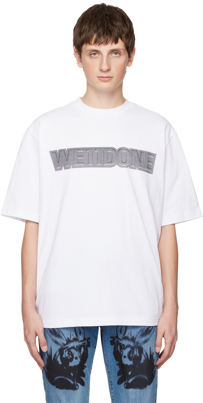 White Distortion T-Shirt by We11done on Sale