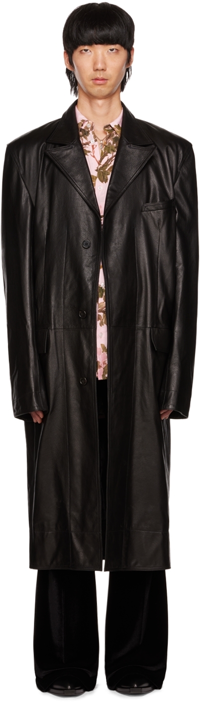 Black Oversized Tailored Leather Coat