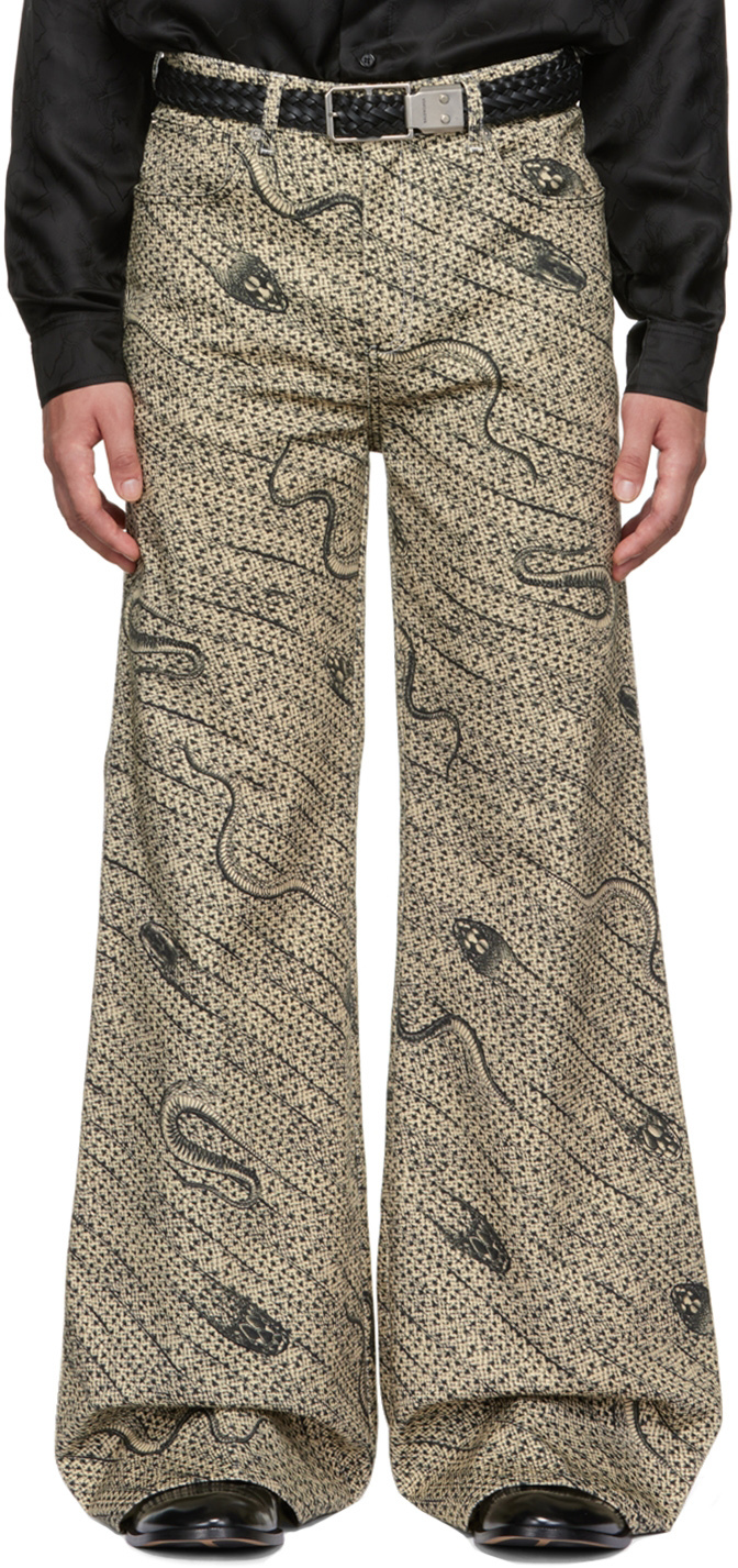 Beige Snake Phat Jeans by LU'U DAN on Sale