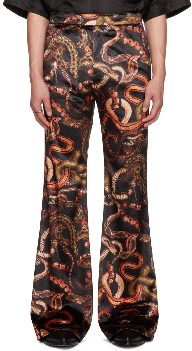 LU'U DAN: Black Snake Print 70's Bellbottom Trousers | SSENSE