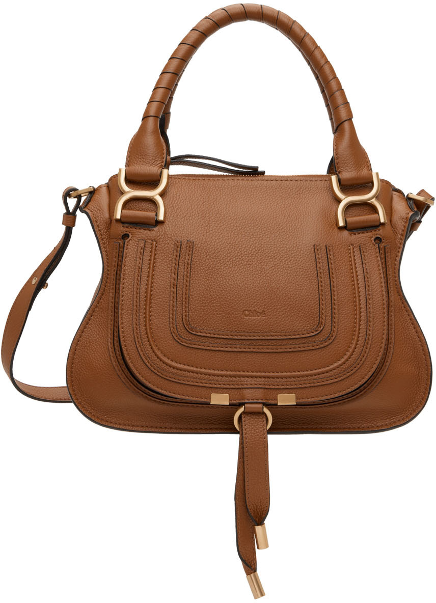 Shop Chloé Tan Small Marcie Shoulder Bag In 25m Tan