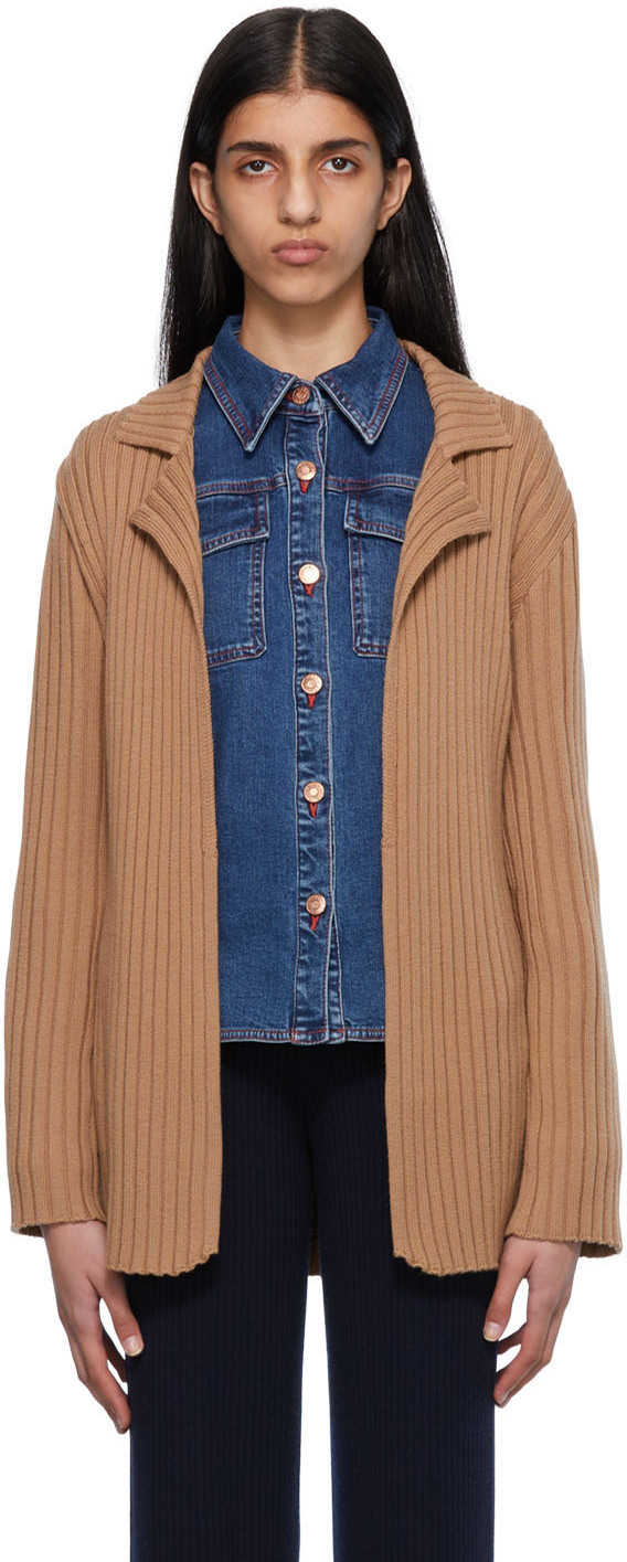 Chloé: Brown Ribbed Blazer Jacket | SSENSE