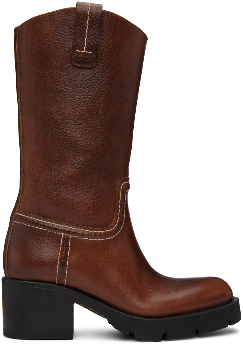 Chloé Brown Neva Boots In 26m Clay Brown